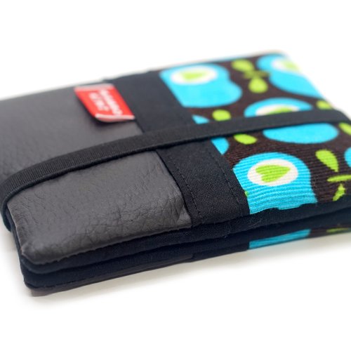 Portefeuille coloré fait main - similicuir noir & velours imprimé pomme - cadeau noël original pour lui/elle