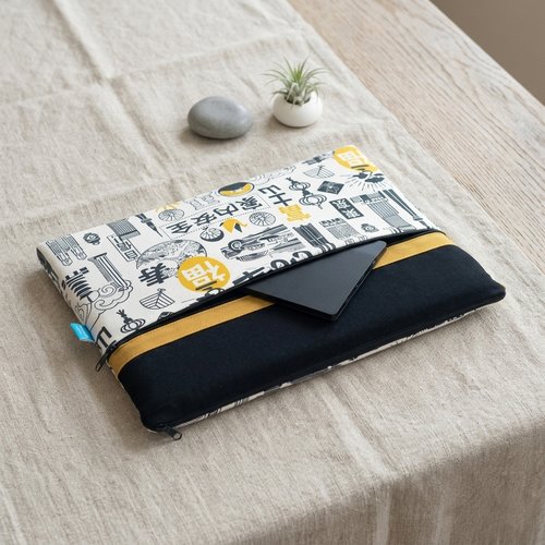 Housse ordinateur portable 13 pouces tissu japonais, pochette macbook pro 14 rembourrée, style minimaliste