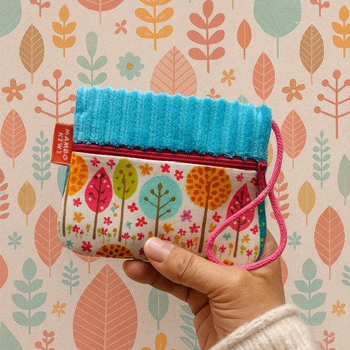 Portemonnaie porte-cartes ethnique en velours avec dragonne - cadeau femme noël