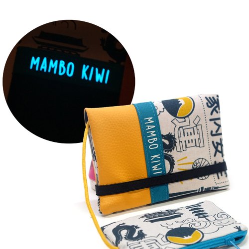 Portefeuille passeport japonais en similicuir jaune avec élastique, nom phosphorescent à personnaliser