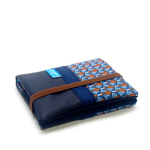 Portefeuille compact homme avec élastique en similicuir et tissu graphique japonais, idée cadeau fait main anniversaire