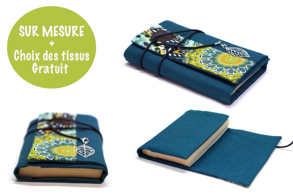 Couverture livre poche lin bordeaux tissu ethnique mandalas, couvre livre  avec rabat ajustable et cordelette, cadeau femme - Un grand marché