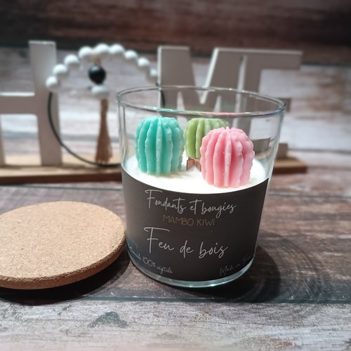 Bougie parfumée avec cactus, bougie artisanale mèche en bois, parfum d'ambiance, cadeau original personnalisé