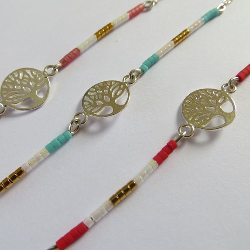 Bracelet minimaliste argent 925 ,perles miyuki et motif arbre de vie .