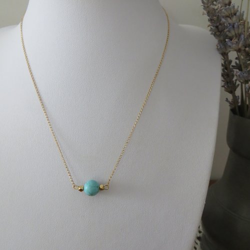 Collier perle véritable turquoise avec chaîne en gold filled ;