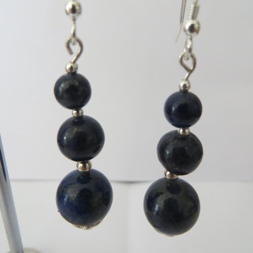 Boucles d'oreilles argent 925 et lapis lazuli grade a b .