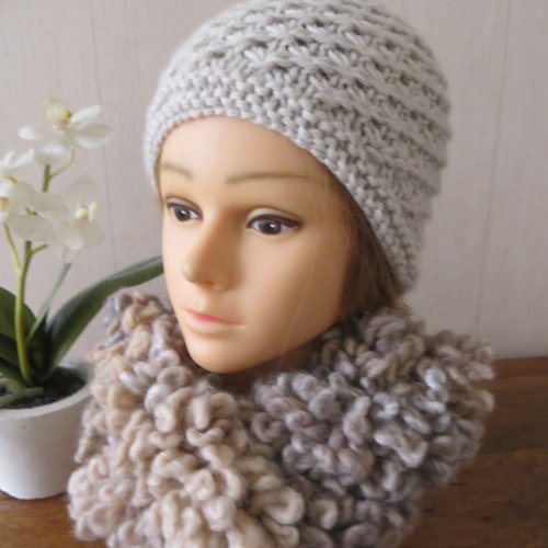 Bonnet maxi merino beige clair