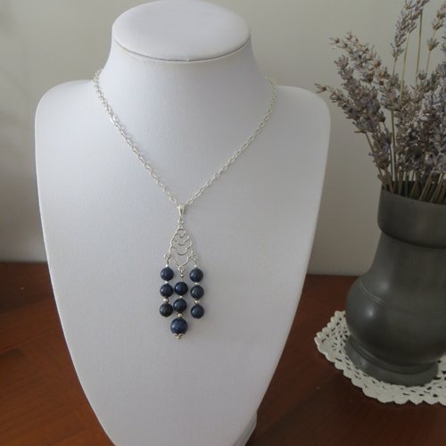 Collier ,lapis lazuli et argent 925 .avec chaîne  en argent 925