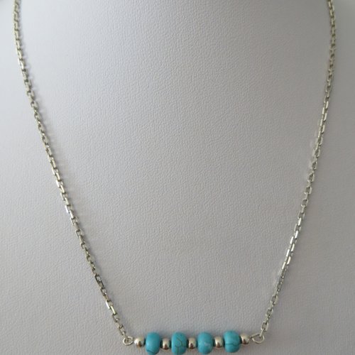 Collier turquoise véritable avec chaîne argent 925.