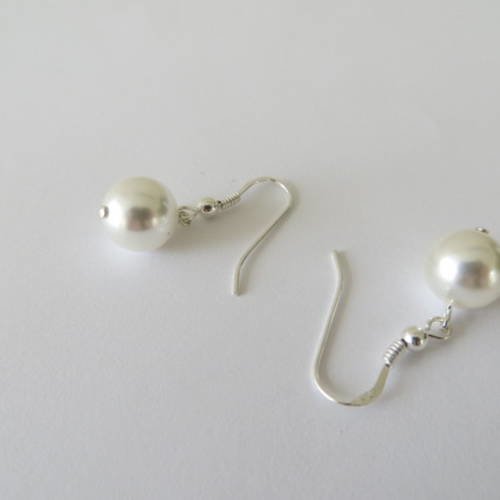 Boucles d'oreilles argent 925 et  perles  de majorque nacrée blanc ,