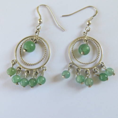 Jolies boucles d'oreilles argent 925 avec perles en jade 
