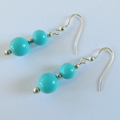 Boucles d'oreilles argent 925 avec perles en résine turquoise.