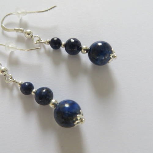 Boucles d'oreilles argent 925 et lapis lazuli grade a b .
