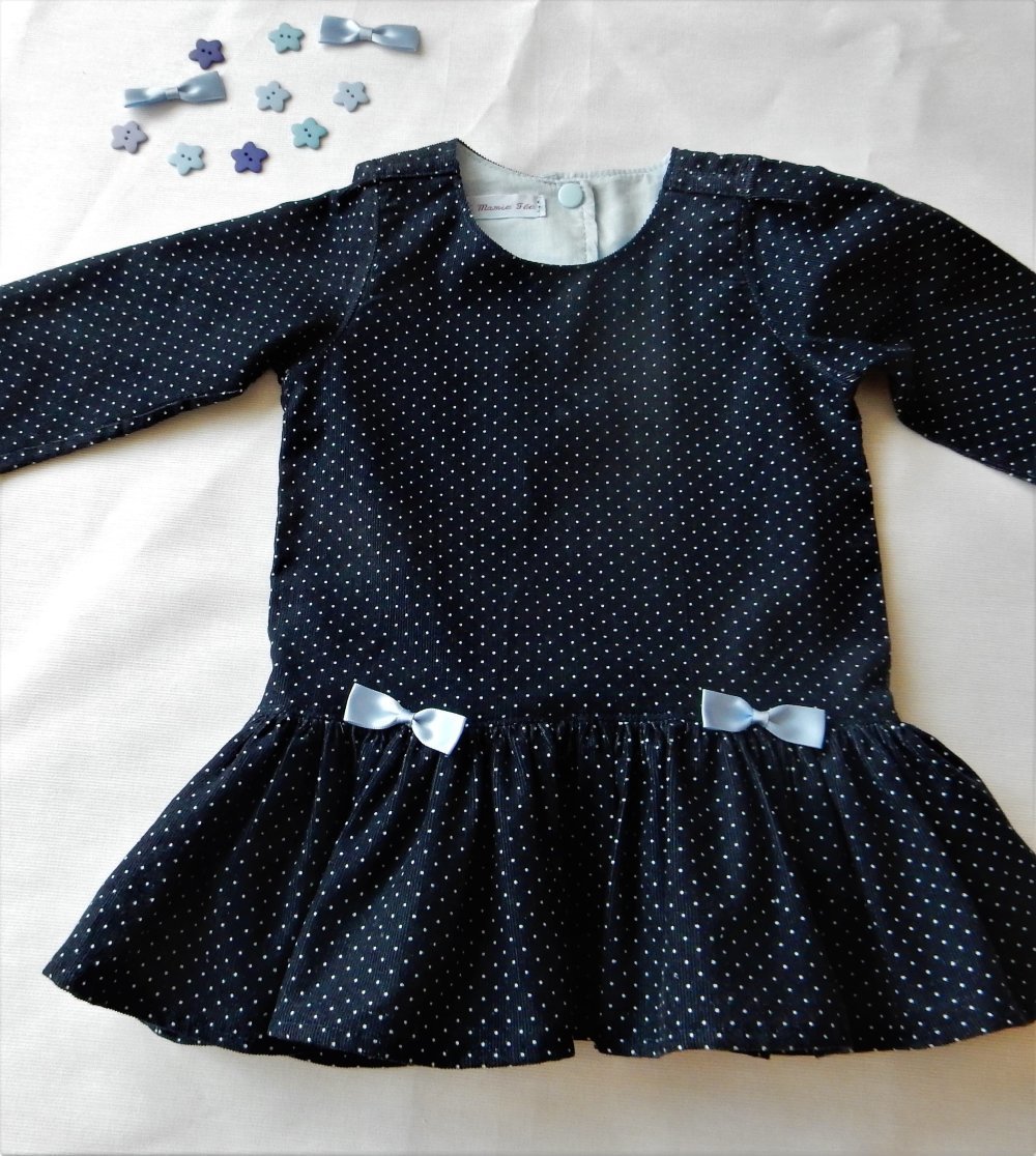 Robe Bebe Velours Mille Raies Marine A Pois T 6 Mois Un Grand Marche