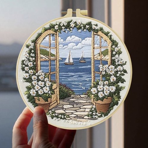 Kit broderie débutant complet - motif fleurs et oiseaux - diy loisirs créatifs adulte avec tambour 20cm