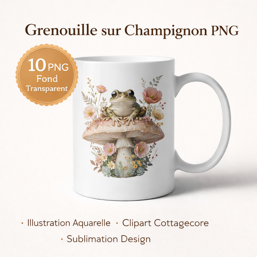 Grenouille sur champignon png, clipart grenouille cottagecore