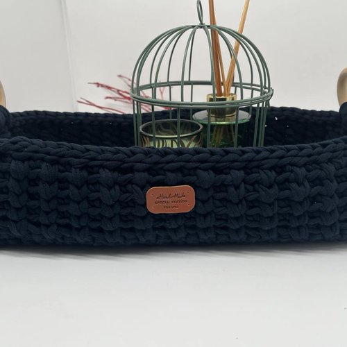 Corbeille rectangle base bois crochet