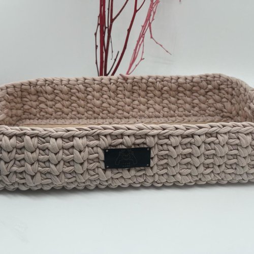 Corbeille rectangle base bois crochet
