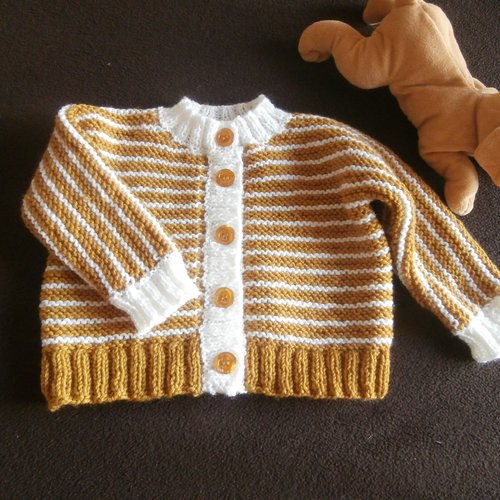 Gilet bébé garçon rayures laine 3/6 mois fait main