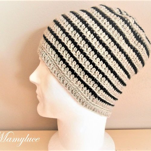 Bonnet en laine rayé pour homme – fait main au crochet