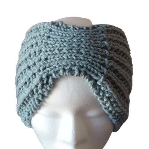 Bandeau, headband, serre-tête, laine, bleu nattier, faille unique, fait-main