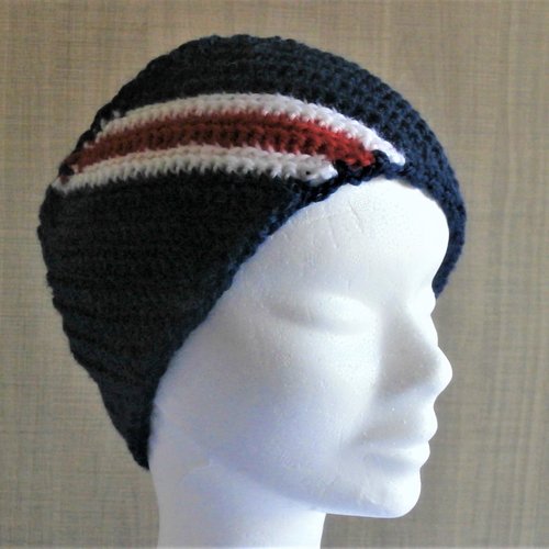 Bandeau, headband, serre-tête, laine, motif républicain, fait-main