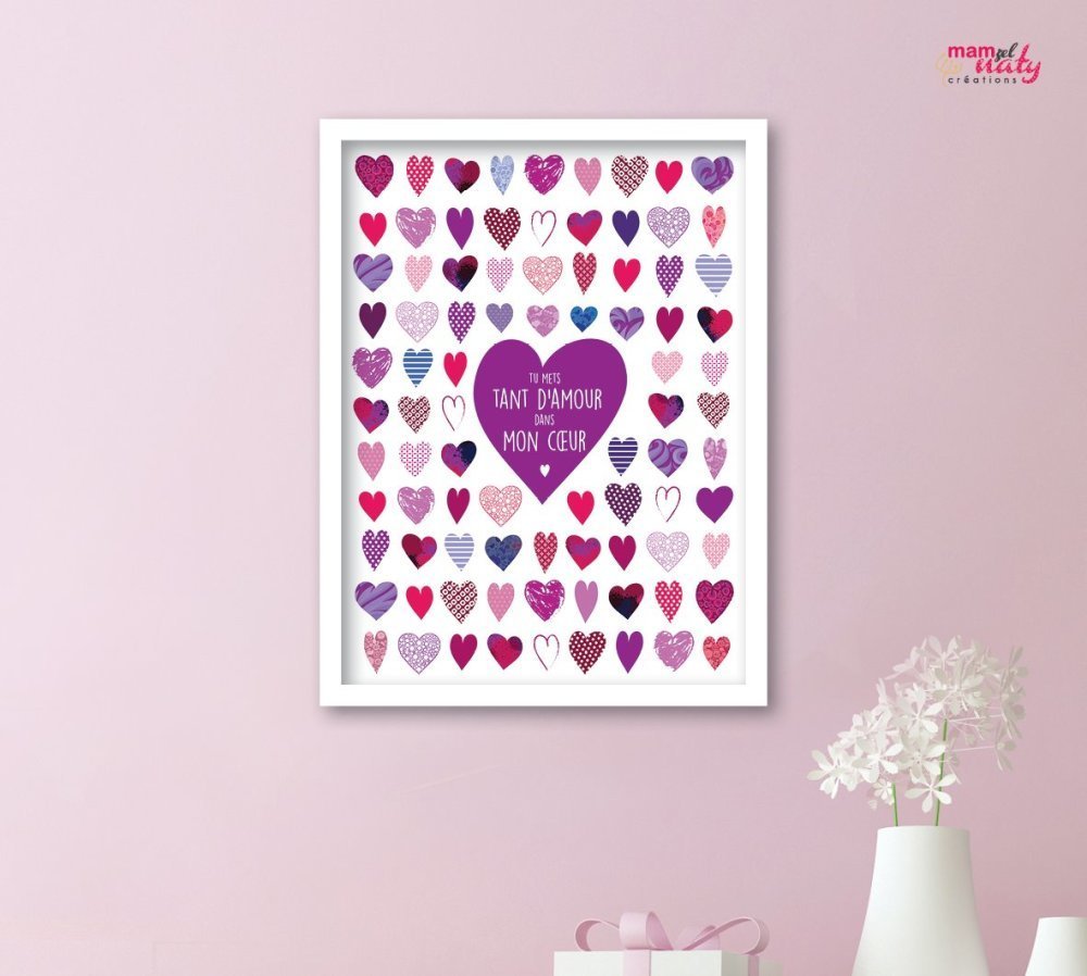 Poster Deco Bebe Fille Coeurs Violets Et Citation D Amour Un Grand Marche