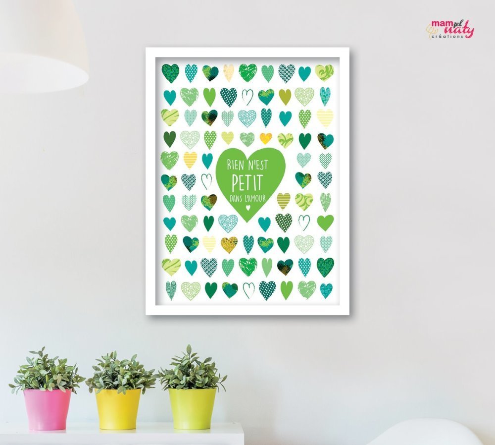 Poster Deco Bebe Fille Coeurs Verts Et Citation D Amour Un Grand Marche