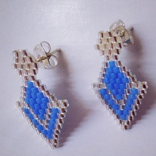 Boucles d'oreilles "flèches argent et bleu"