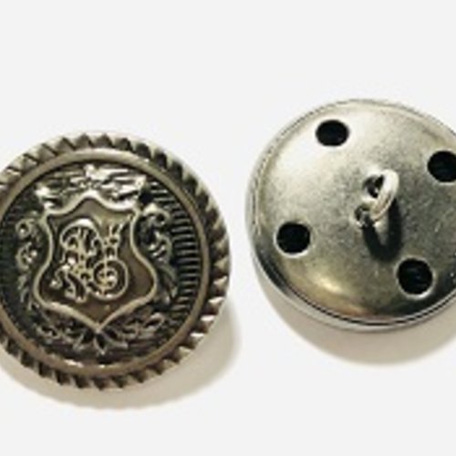 Bouton métal "blason" argent vieilli  - 20mm