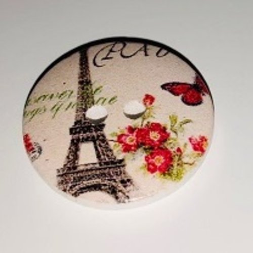 Bouton rond "tour eiffel avec fleurs et papillon rouges" - 20mm x3