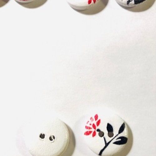Bouton rond "fleur rouge à branche noire"  - 15mm x4