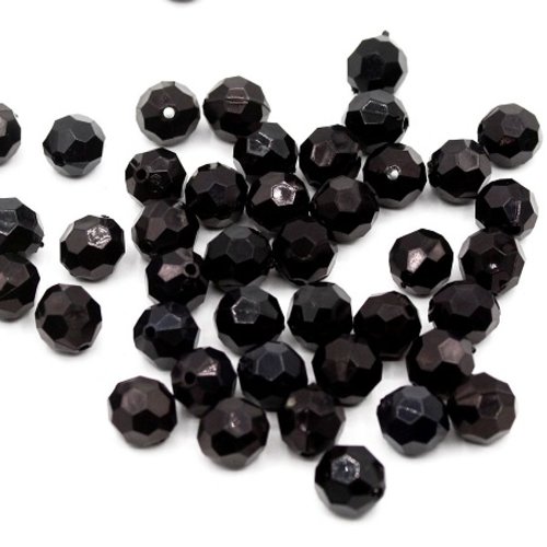 Perle ronde à facettes noir - 6mm x10