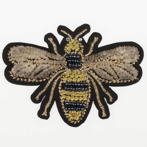 Patch abeille velours et perles - 54mm
