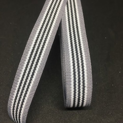 Ruban rayé blanc, noir et gris - 15mm
