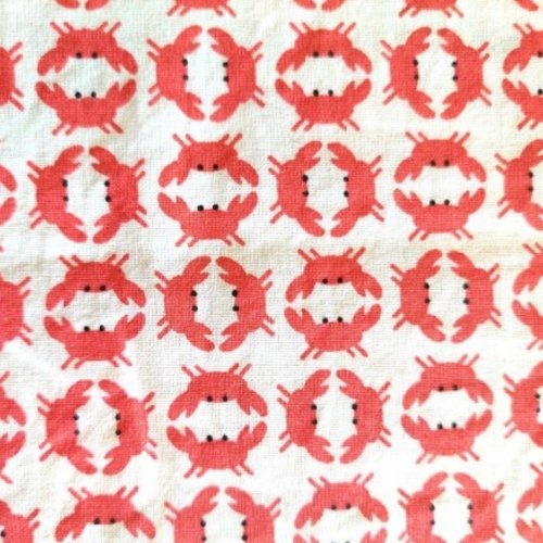 Coupon de tissu " crabes" rouge - 44 x 80cm