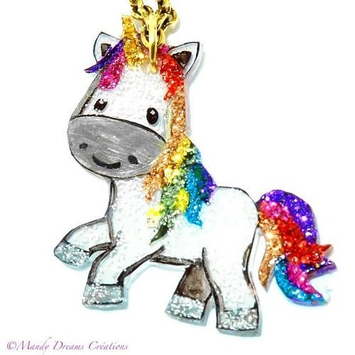 Collier licorne pétillante ,gaie pailletée fait main, unique