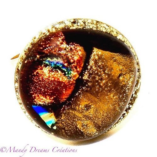 Bague ronde fusing moderne en verre dichroïque rouge,bronze,cuivre ,lumineuse, fait main,pièce unique