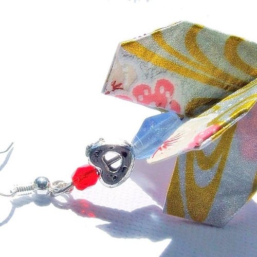 Boucles d'oreilles,coeur liberty argenté  ,origami