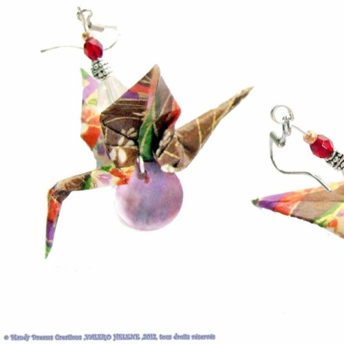 Boucles d'oreilles grues d'automne ,origami