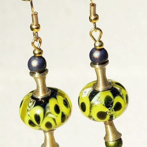 Boucles d'oreilles perles artisanales en verre filées au chalumeau création unique