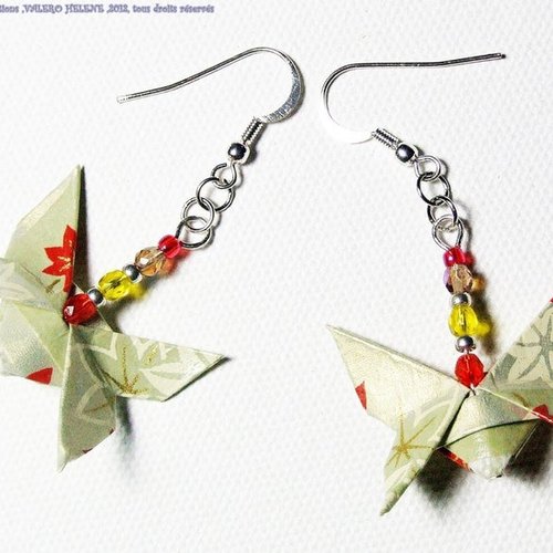 Boucles d'oreilles papillons vert érable,origami
