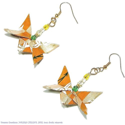 Boucles d'oreilles  papillons  marron doré ,japonais,origami