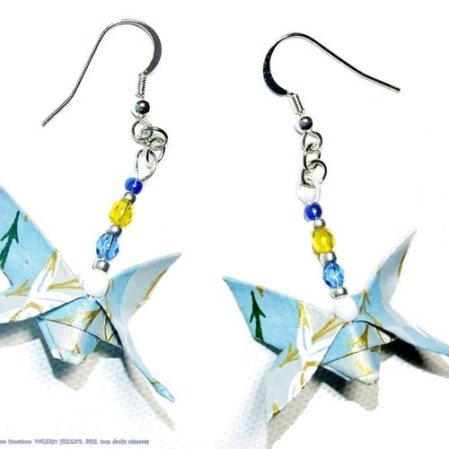 Boucles d'oreilles papillons  bleu ciel  origami