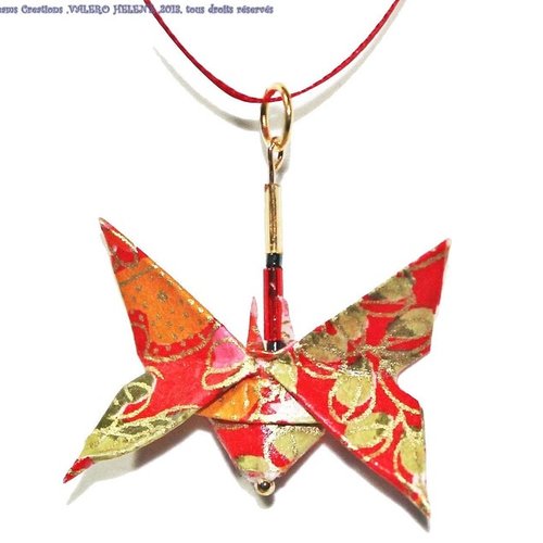 Collier papillon  rouge doré origami