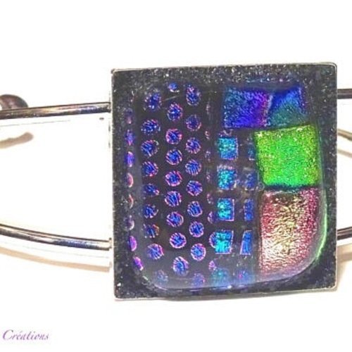 Bracelet lumineux  verre dichroïque multicolore fait main,pièce unique,cabochon carré