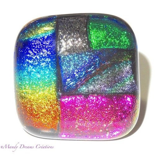 Bague verre dichroïque multicolore vif, brillant ,géométrique, fait main,pièce unique