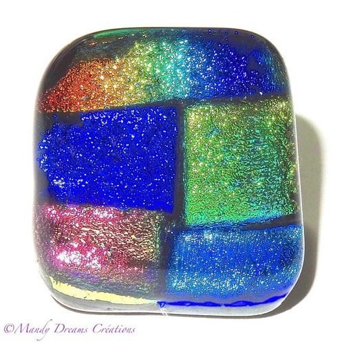 Bague verre dichroïque multicolore  brillant ,géométrique, fait main,pièce unique