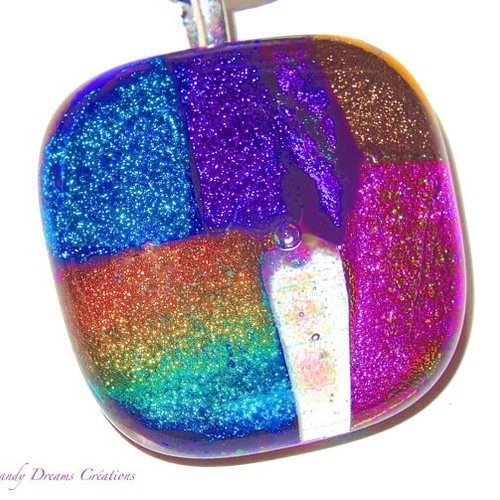 Collier lumineux multicolore, arc-en-ciel en verre dichroïque fait main,pièce unique 