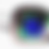 Bague carrée en  verre dichroïque bleu,vert,rose ,lumineuse, fait main,pièce unique